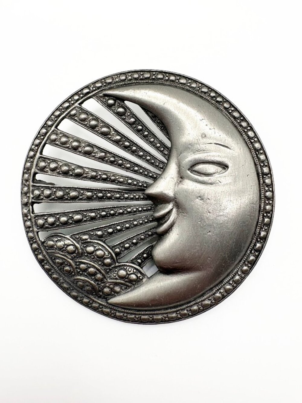 Vintage Pewter Crescent Moon Brooch